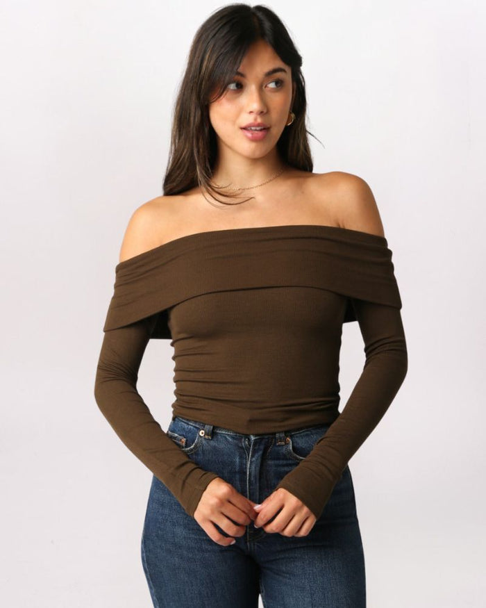OFF SHOULDER FOLDOVER SWEATER