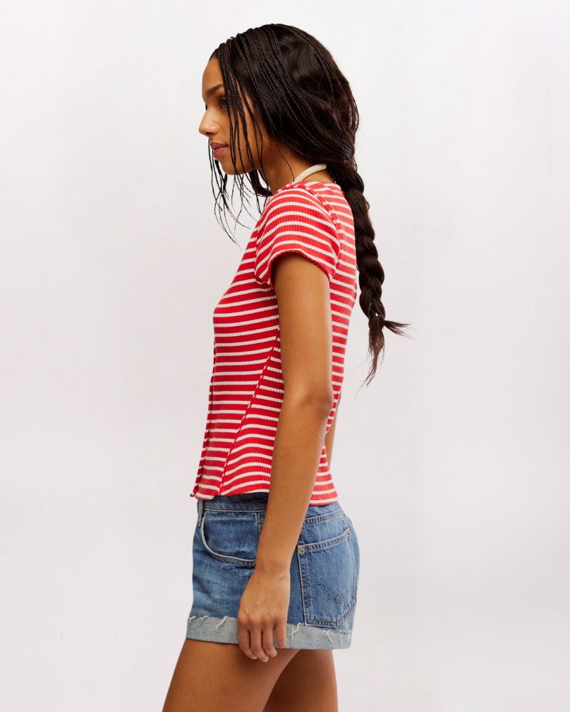 MOST WANTED STRIPED CARDIGAN, RED/WHT