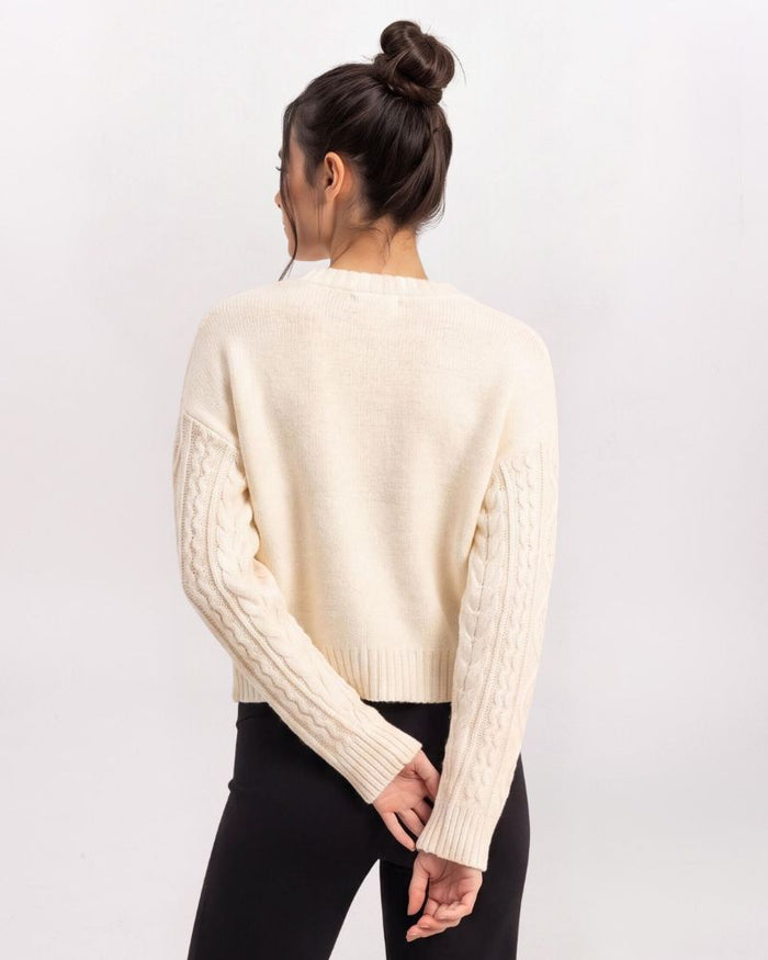 ARAN CABLE SWEATER, CREAM
