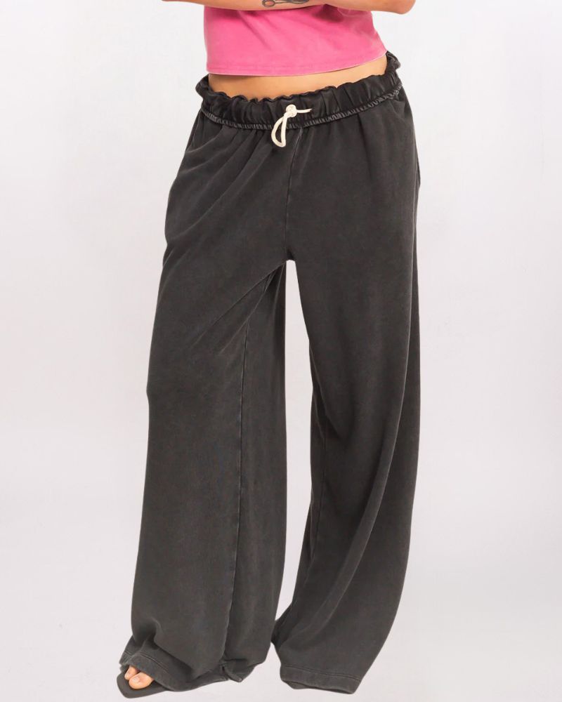 WIDE LEG SLOUCHY SWTPANT, BLACK