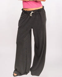 WIDE LEG SLOUCHY SWTPANT, BLACK