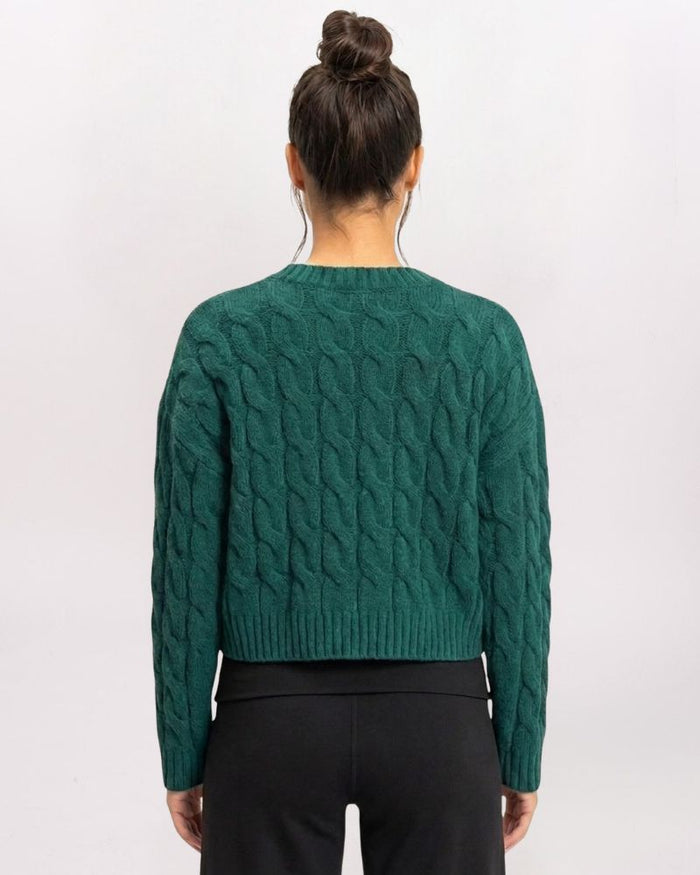 CHENILLE BRAIDED CABLE SWEATER, DK GREEN