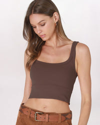 CHEVRON SCOOP NECK TANK, FRENCH ROAST