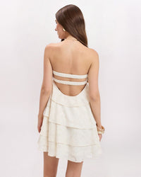 TEXTURED FLORAL TIERED DRESS, CREAM