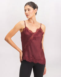 LACE DETAIL ASYMMETRIC TOP, BURGUNDY