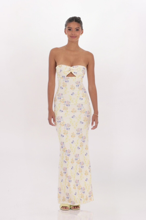 FLORAL RIB CUTOUT MAXI DRESS