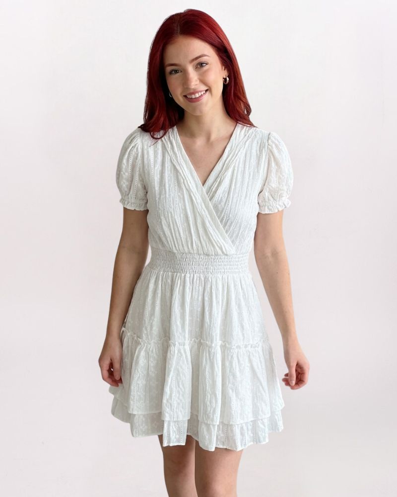 EYELET SURPLICE DRESS