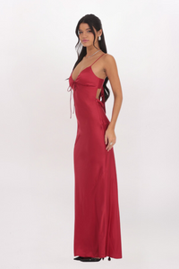 TIE FRONT SATIN MAXI DRESS