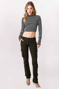 STRIPED RIB KNIT CROP TOP