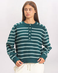 STRIPED HENLEY SWEATER, DK GREEN