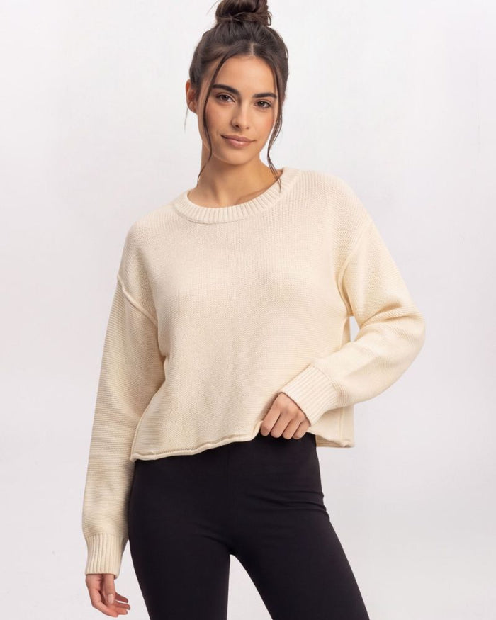 COZY EXPOSED SEAMS SWEATER, CREAM