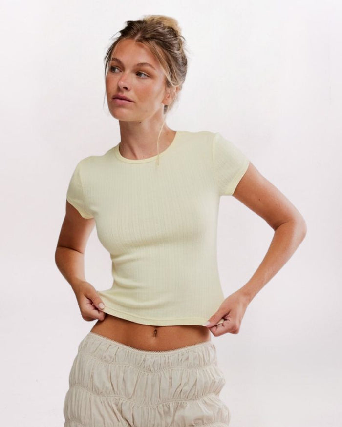 WAIT A MINUTE BABY TEE, BANANA CREAM