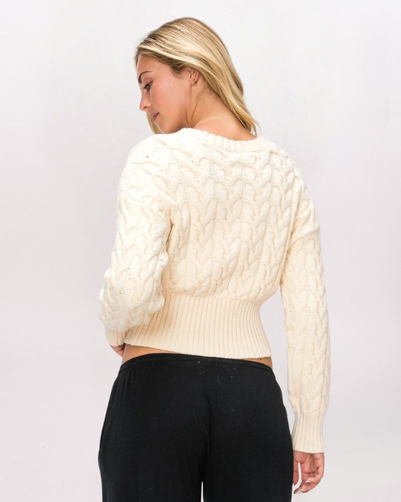 BANDED CABLE SWEATER, NATURAL