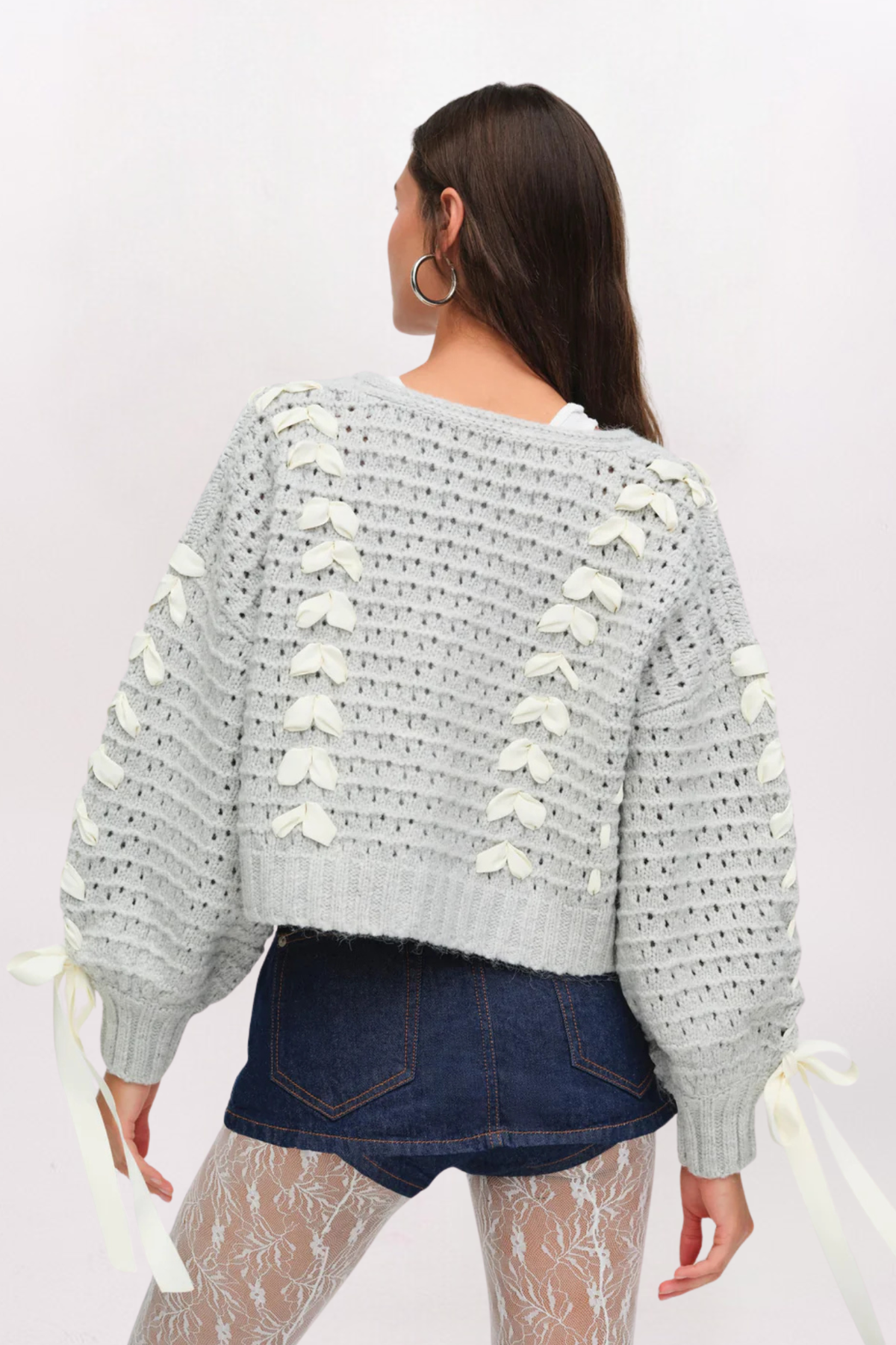 RIBBON DETAIL LAUREL CARDIGAN - GREY