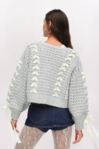 RIBBON DETAIL LAUREL CARDIGAN - GREY