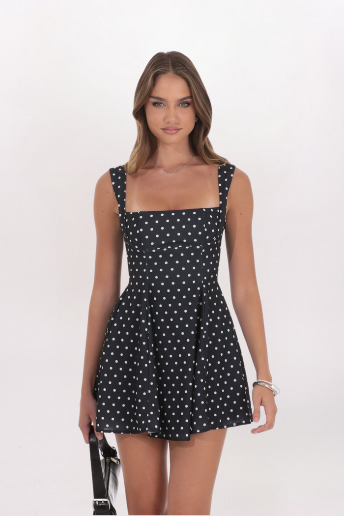 POLKA DOT SQUARE NECK DRESS