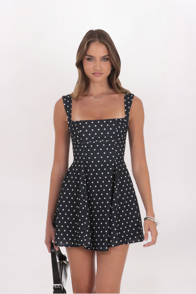 POLKA DOT SQUARE NECK DRESS