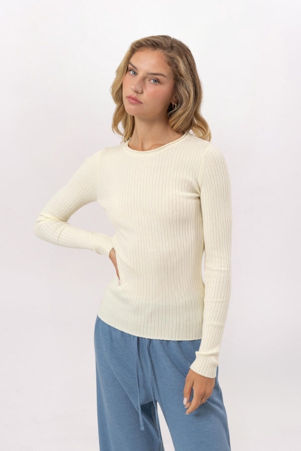 COZY RIBBED TOP, CREAM