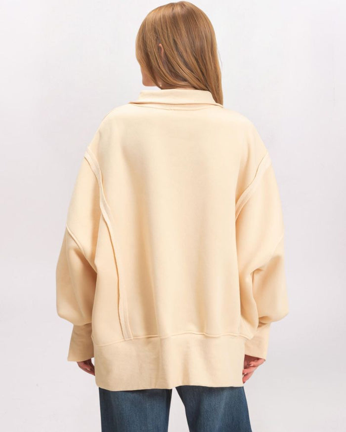 QUARTER SNAP OVERSIZED SWEATSHIRT, CREAM