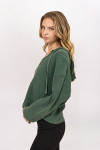 WAFFLE V-NECK HOODED TOP