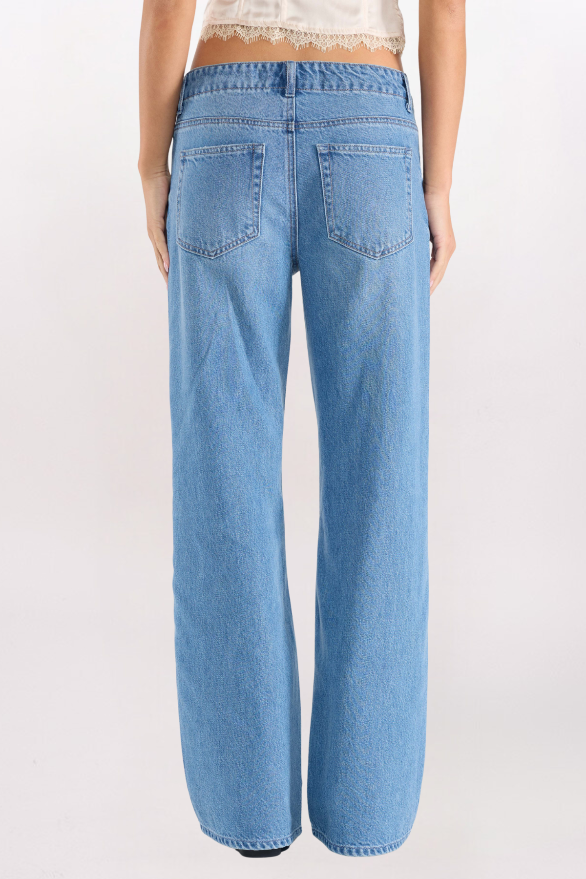 DRAWSTRING WIDE BAGGY DENIM