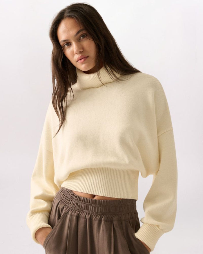 BANDED MOCK NECK SWEATER