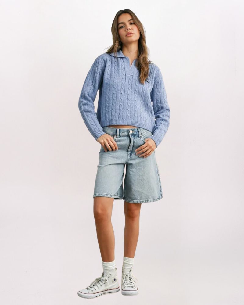 CABLE DETAIL POLO SWEATER