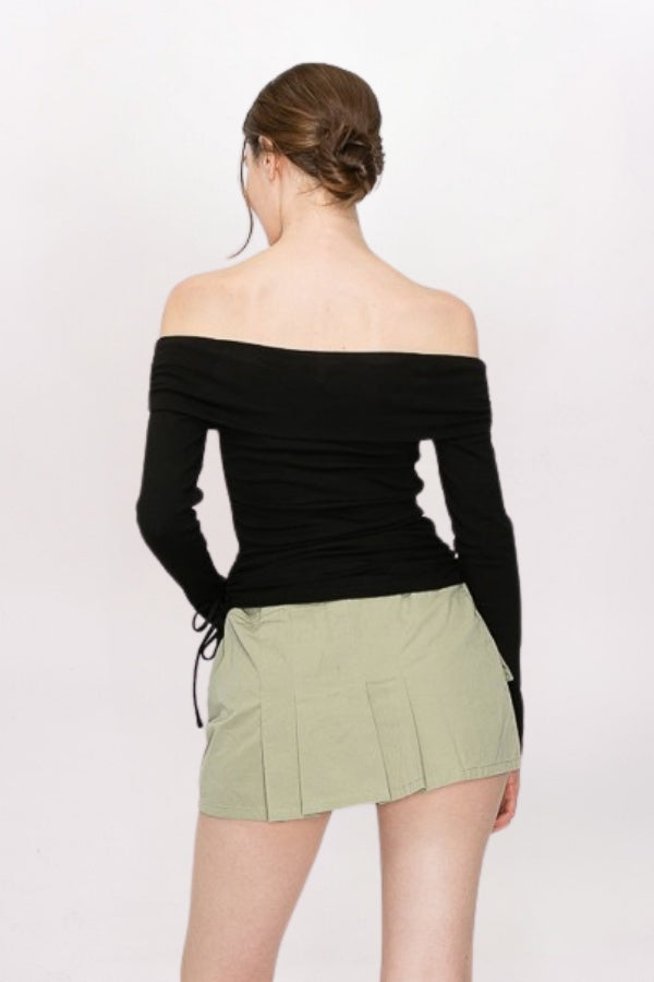 PLEATED TWILL CARGO SKIRT - KHAKI GREEN