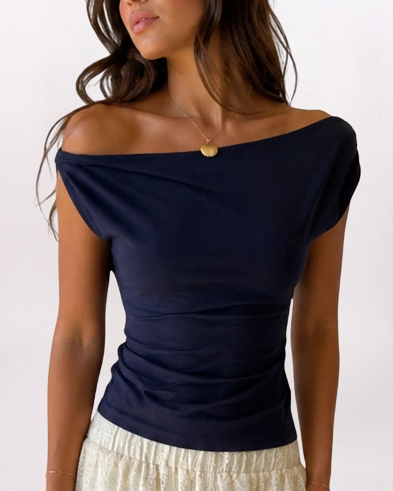 OFF SHOULDER TOP, NAVY