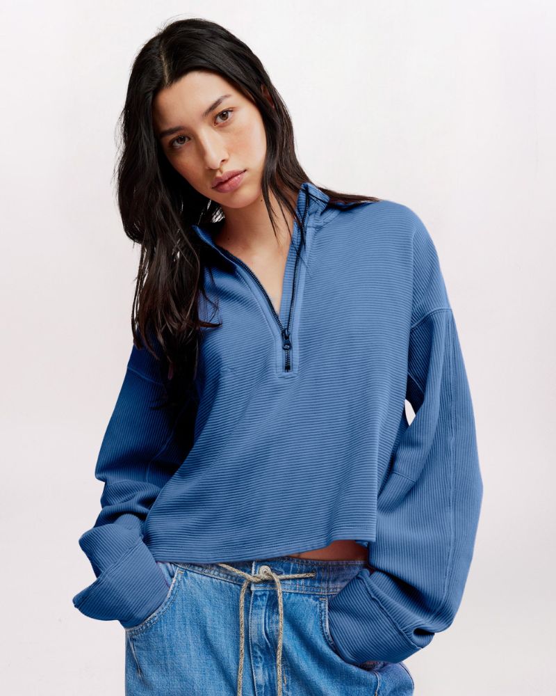 CELESTE QUARTER ZIP SWEATSHIRT, BLUEBELL