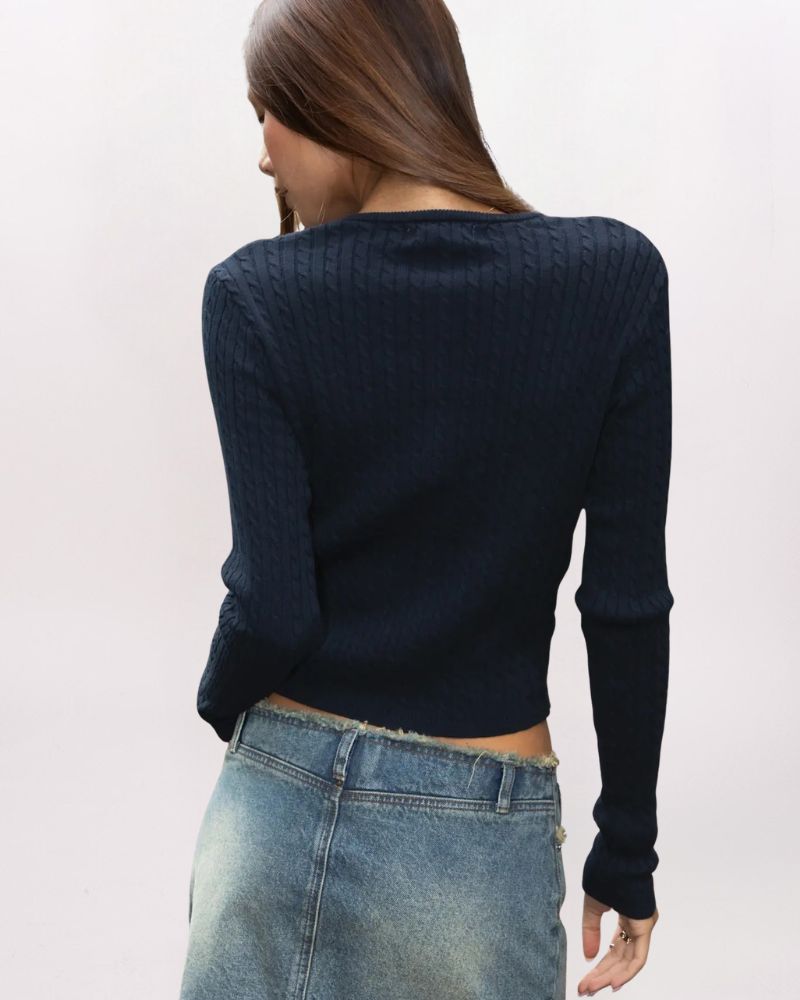 KRISTY CABLE CARDIGAN, NAVY