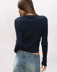 KRISTY CABLE CARDIGAN, NAVY