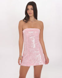 SATIN TRIM SEQUIN DRESS