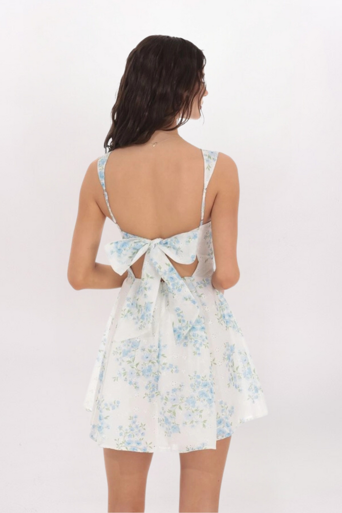 FLORAL EYELET SQUARE NECK DRESS
