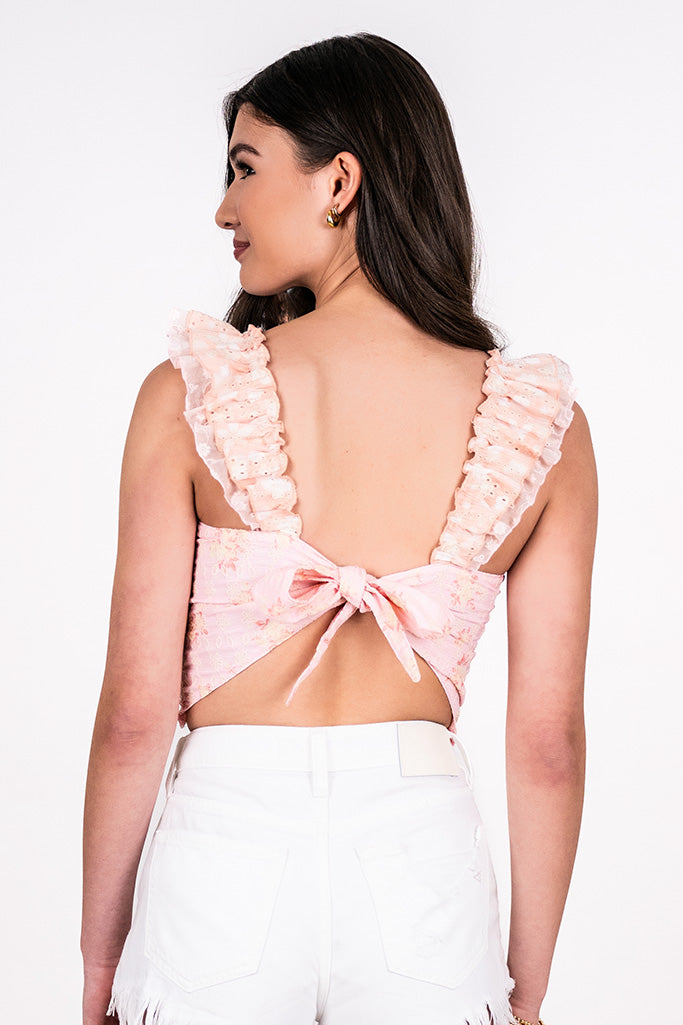 TIE BACK FLORAL EYELET TOP