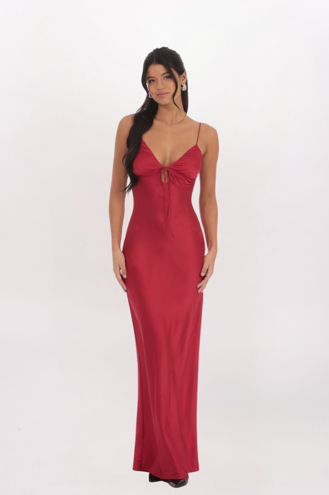 TIE FRONT SATIN MAXI DRESS