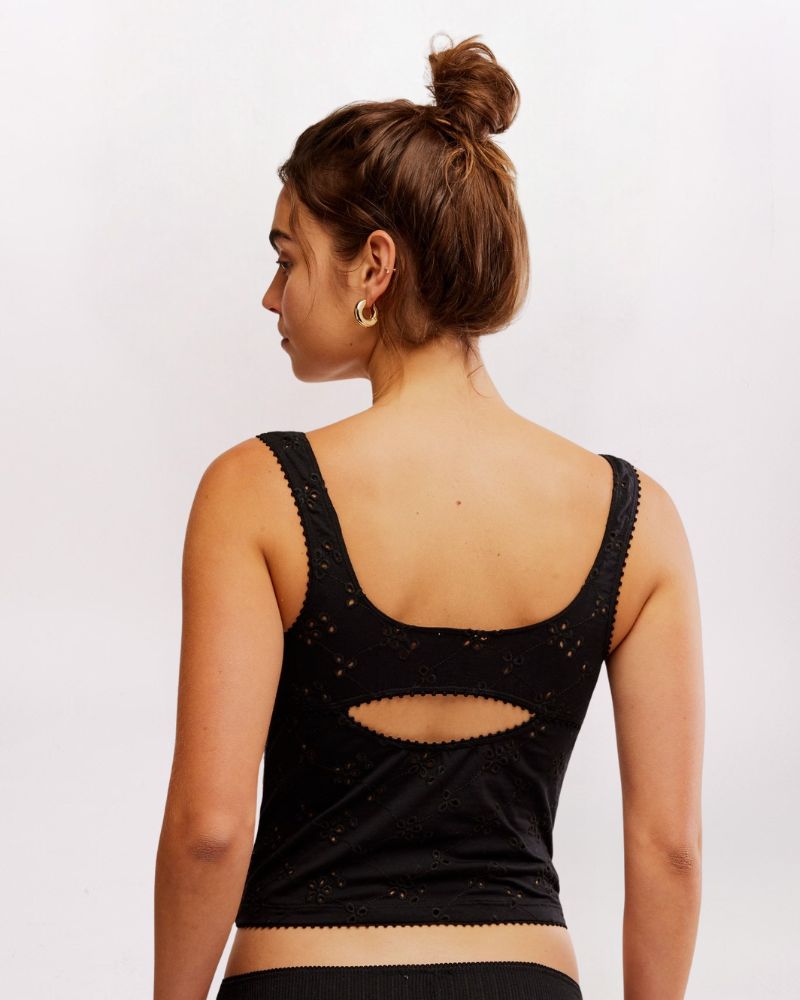 FULL BLOOM EYELET CAMI, BLACK