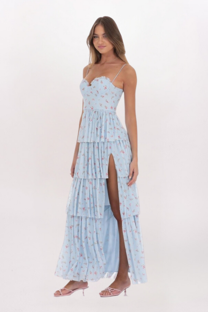 FLORAL MESH MAXI DRESS