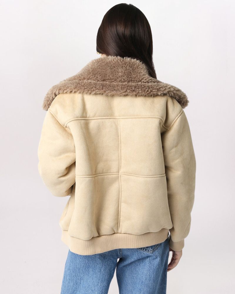 FURRY COLLAR SUEDE JACKET