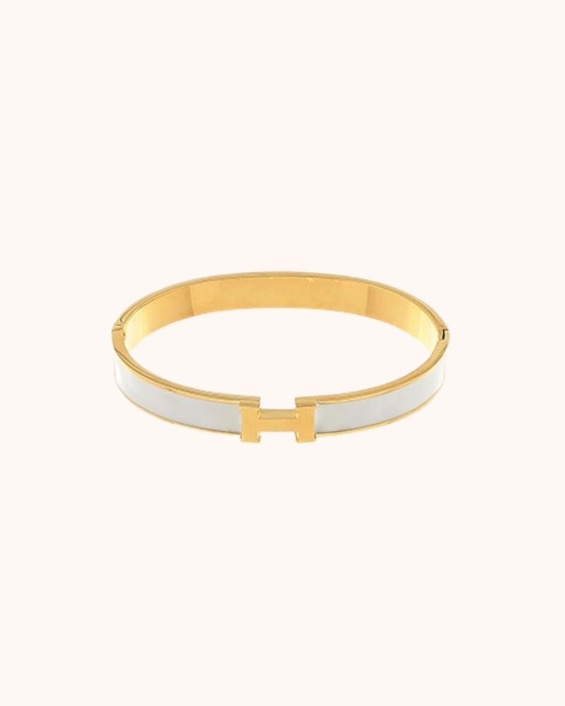 H INITIAL BANGLE - WHITE/GOLD