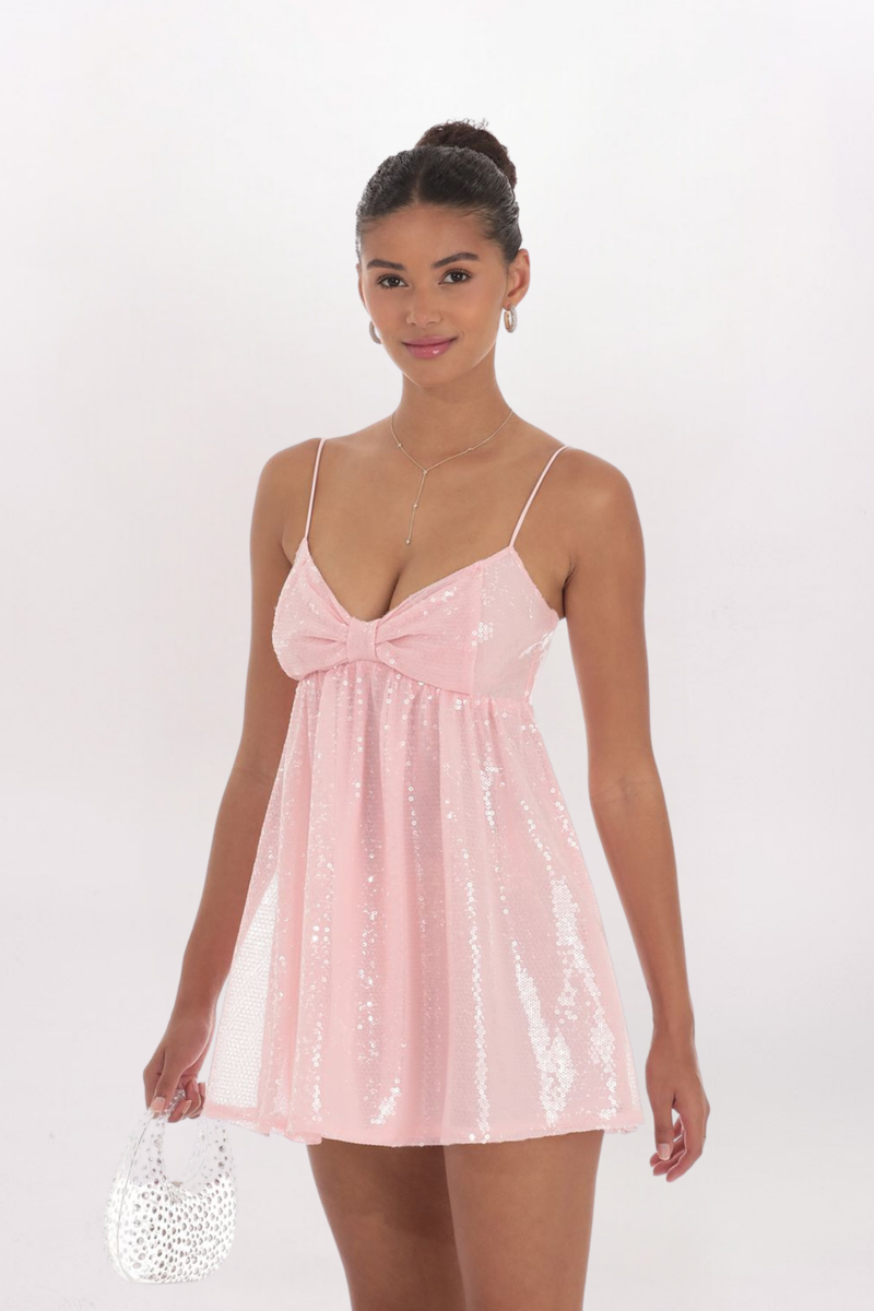 SEQUIN BOW FRONT DRESS