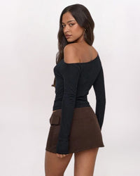 SUEDED BELT DETAIL SKIRT, BROWN