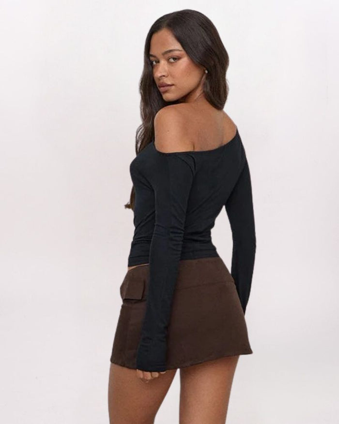 SUEDED BELT DETAIL SKIRT, BROWN