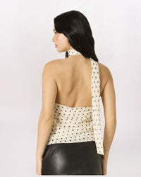 POLKA DOT SCARF HALTER TOP, ECRU