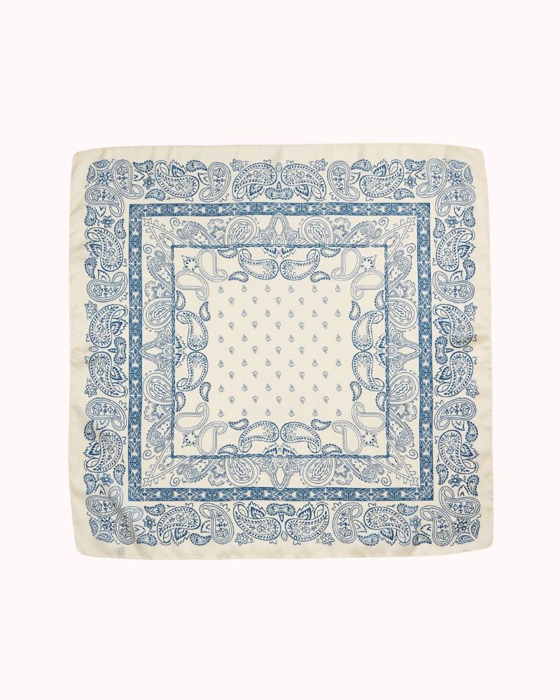 SILKY PAISLEY SCARF - IVORY/DK BLUE