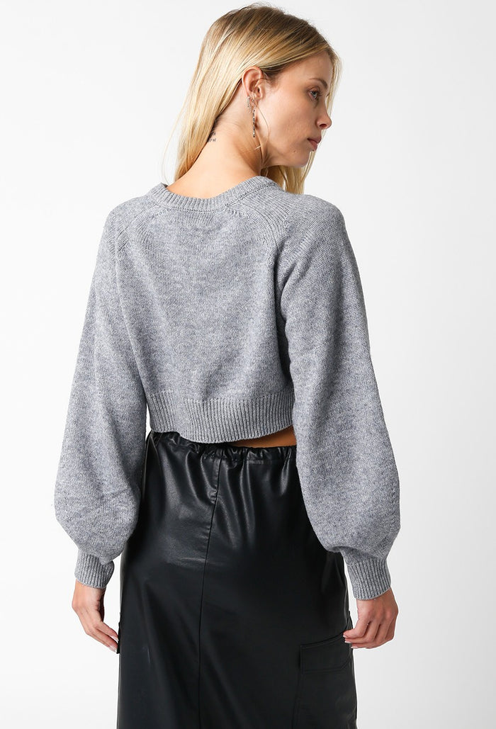 BALLOON SLEEVE CROP SWEATER