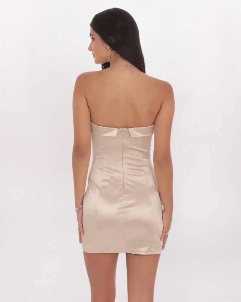 SATIN BODYCON DRESS - CHAMPAGNE