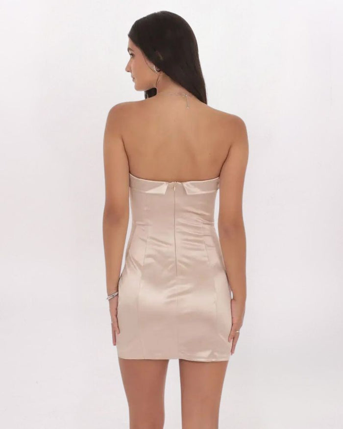 SATIN BODYCON DRESS - CHAMPAGNE