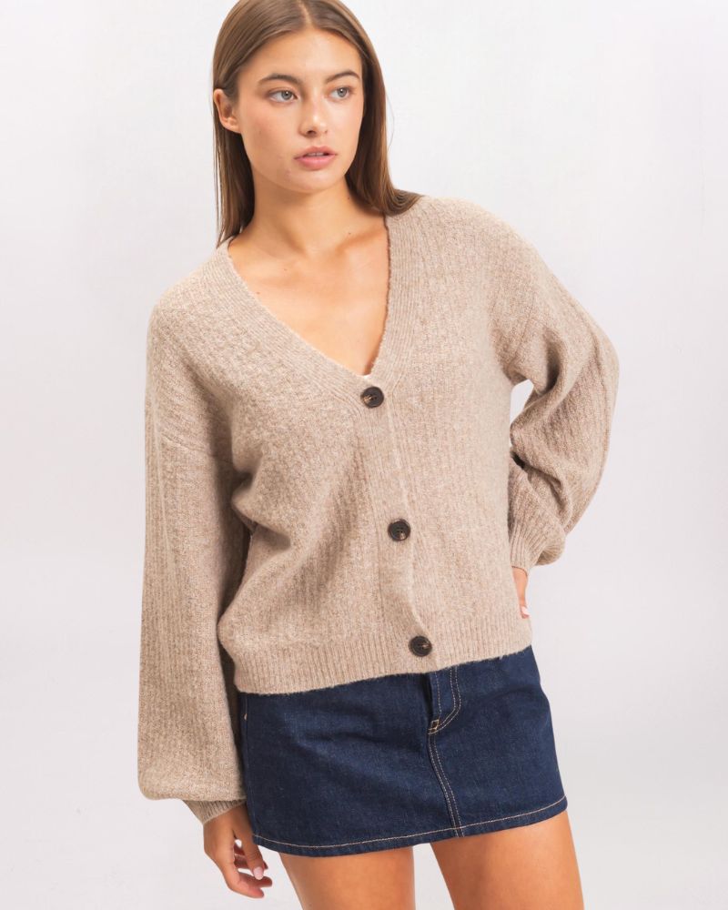 COZY GRANDPA CARDIGAN, DK TAUPE