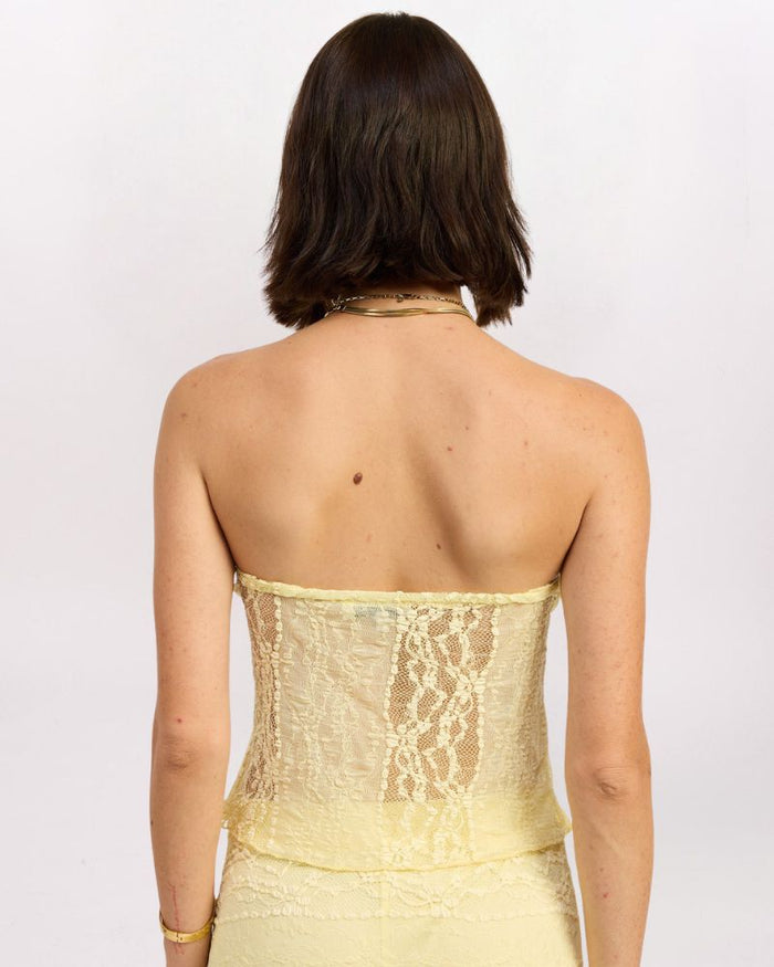 SHEER LACE TUBE TOP, YELLOW